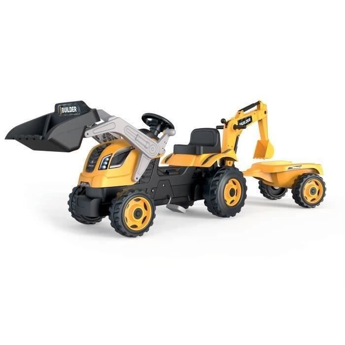 Builder Max pedal tractor + Trailer + Backhoe + Excavator - Smoby - Yellow