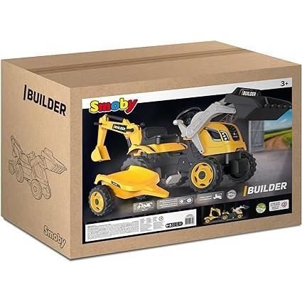 Builder Max pedal tractor + Trailer + Backhoe + Excavator - Smoby - Yellow