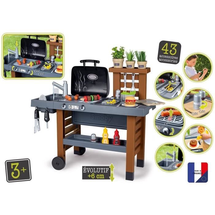Smoby - Garden Kitchen - Evolutive Outdoor Kitchen - Grill With Retractable Magic Flames - 40 Accessories