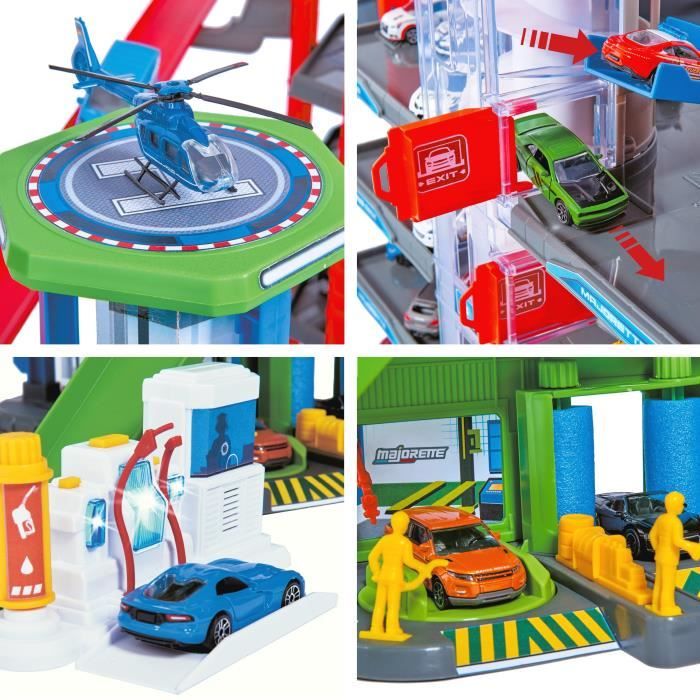Majorette - Super city garage - 2 niveaux - Sons et lumieres - 6 véhicules métal + 1 train - 128 x 78 x 73 cm