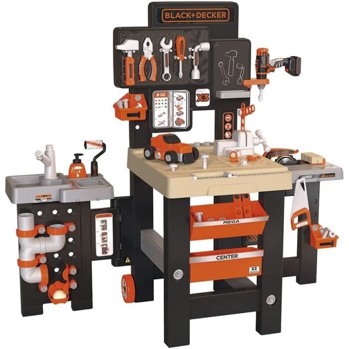 Smoby - Black and Decker - Mega center - 3 parts: mechanics, plumbing, carpentry - Many accessories - Made in France