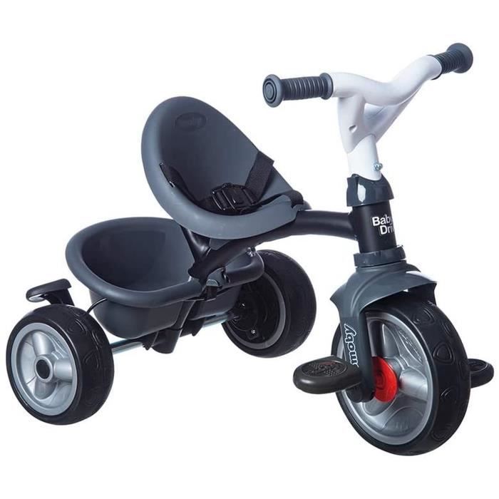 Smoby - Baby Driver Plus Gray Tricycle - Child's Evolutive Bike From 10 Months - Silent Wheels - Parking Brake