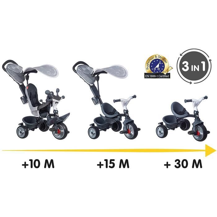 Smoby - Baby Driver Plus Gray Tricycle - Child's Evolutive Bike From 10 Months - Silent Wheels - Parking Brake