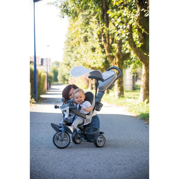 Smoby - Baby Driver Plus Gray Tricycle - Child's Evolutive Bike From 10 Months - Silent Wheels - Parking Brake