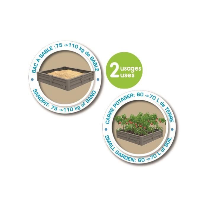 Smoby Bac Square Garden 2 in 1: Sand and square vegetable patch - 76x76cm - Founded tarpaulin supplied