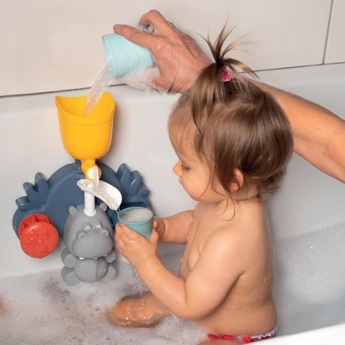 Smoby Little Smoby Hippo Bath Toy - Slide and Wheels for 18 Month Old Baby - Blue and Green
