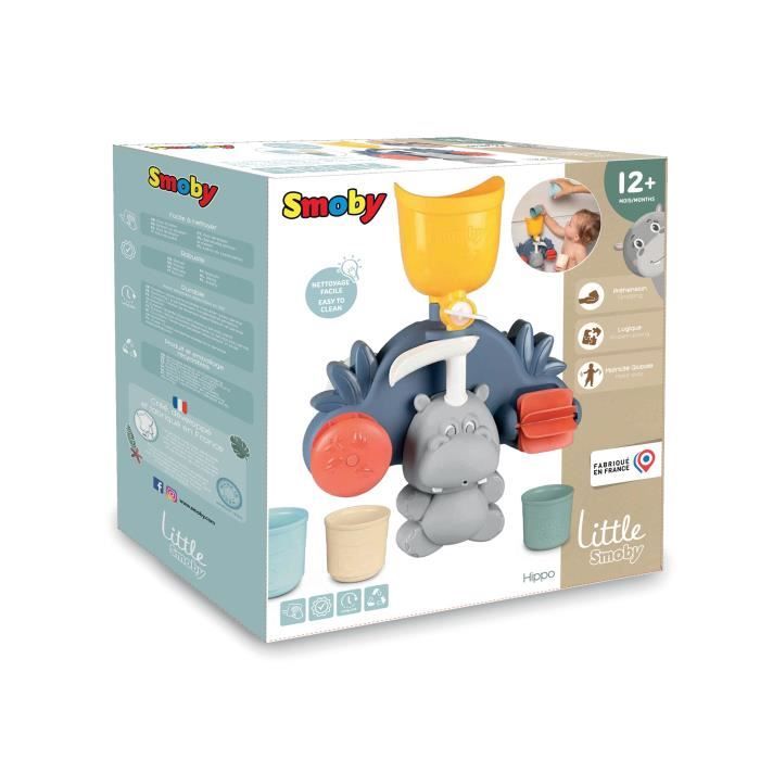 Smoby Little Smoby Hippo Bath Toy - Slide and Wheels for 18 Month Old Baby - Blue and Green