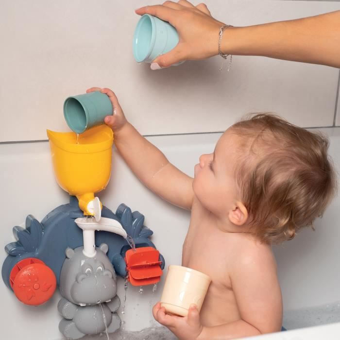 Smoby Little Smoby Hippo Bath Toy - Slide and Wheels for 18 Month Old Baby - Blue and Green