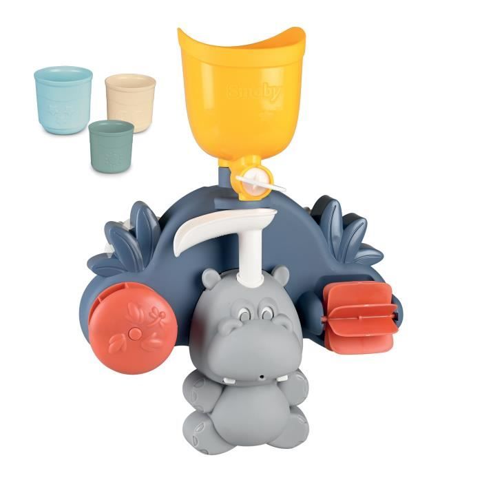 Smoby Little Smoby Hippo Bath Toy - Slide and Wheels for 18 Month Old Baby - Blue and Green