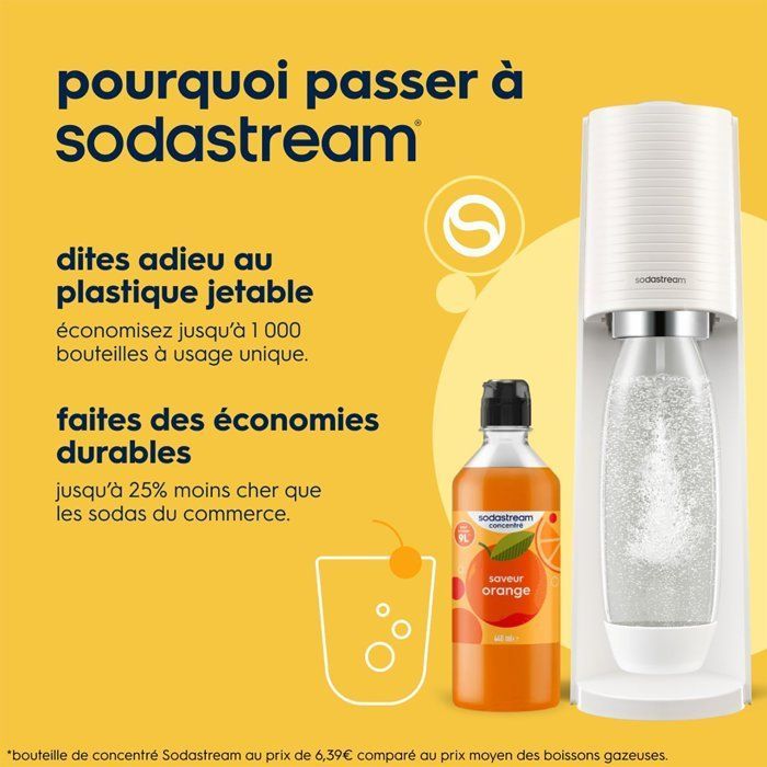 SODASTream TERRABILV - Machine Terra Blanche Pack 2 bottles LV + 1 CQC exchange cylinder