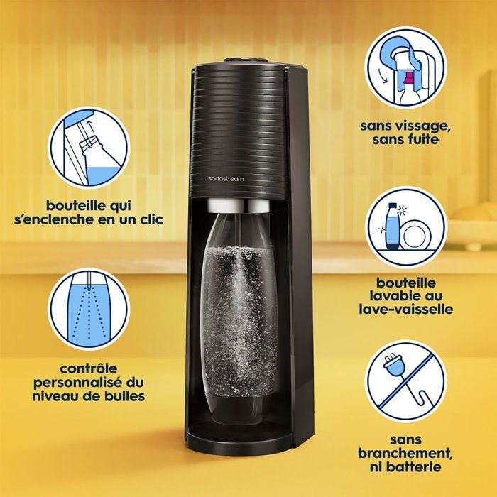 SODASTREAM TERRANLV - TERRA Black Machine Pack 2 LV bottles + 1 CQC exchange cylinder
