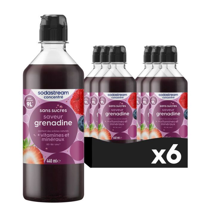 SODASTREAM Concentrates - Pack of 6 Sugar-Free Grenadine Concentrates - Up to 54L of Drinks - 440 ml