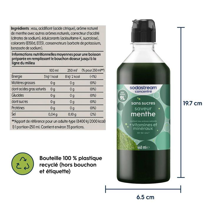 SODASTREAM Concentrates - Pack of 6 Sugar-Free Mint Concentrates - Up to 54L of Drinks - 440 ml