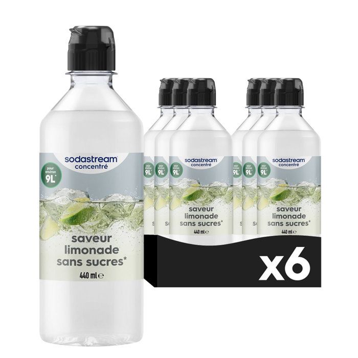 SODASTREAM concentrates - Pack of 6 sugar-free lemonade concentrates - Up to 54L of drinks - 440 ml