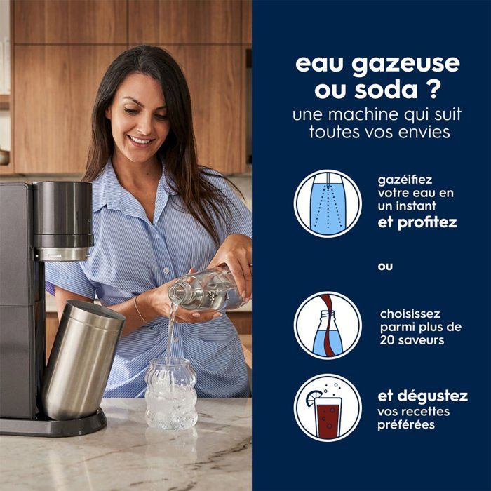 SODASTREAM soda and sparkling water machine - DUO Black - 2 glass carafes - 1 60L gas refill