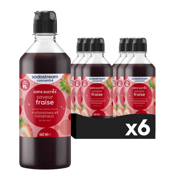 SODASTREAM Concentrates - Pack of 6 Sugar-Free Strawberry Concentrates - Up to 54L of Drinks - 440 ml