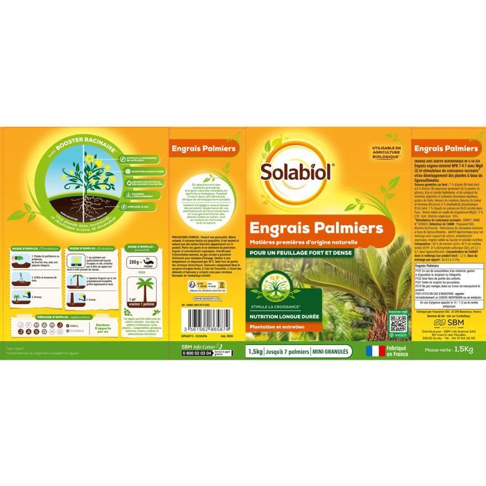 Solabiol Sopalmy15 Palm fertilizers and Mediterranean plants 1.5 kg, usable in organic farming