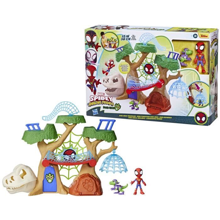 Spidey Dino-Webs Forest Base Playset, Superhero Figures and Accessories, Ages 3 and Up, Spidey and Friends