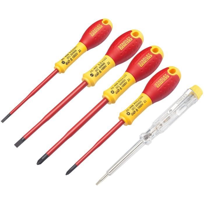 Set of 5 Screwdrivers - STANLEY FATMAX - XTHT0-62692 - Slim Insulated 1000V - Electrician + Phillips + Tester