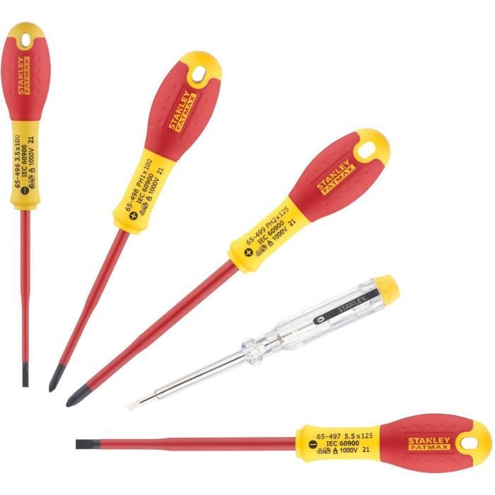Set of 5 Screwdrivers - STANLEY FATMAX - XTHT0-62692 - Slim Insulated 1000V - Electrician + Phillips + Tester