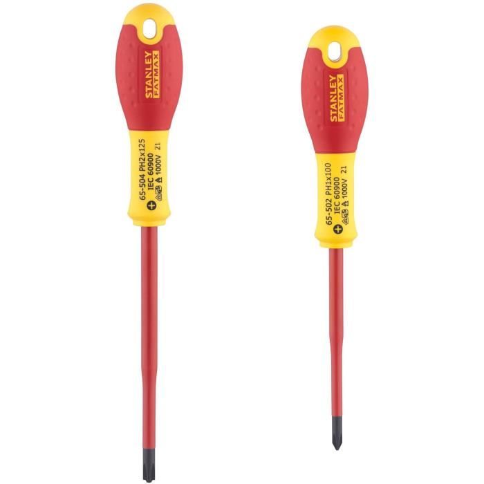 Set of 2 Screwdrivers - STANLEY FATMAX - FMHT0-62648 - Insulated Terminal Blocks 1000V - PH1X100 + PH2X125