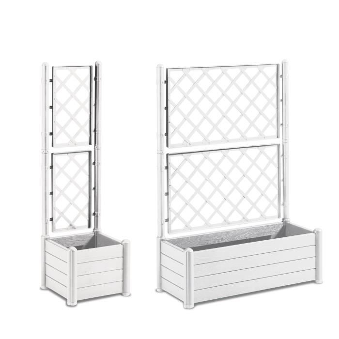 STEFANPLAST Rectangular flower box with lattice - Wood finish - 100 x 43 x H 142 cm - 80 L - White