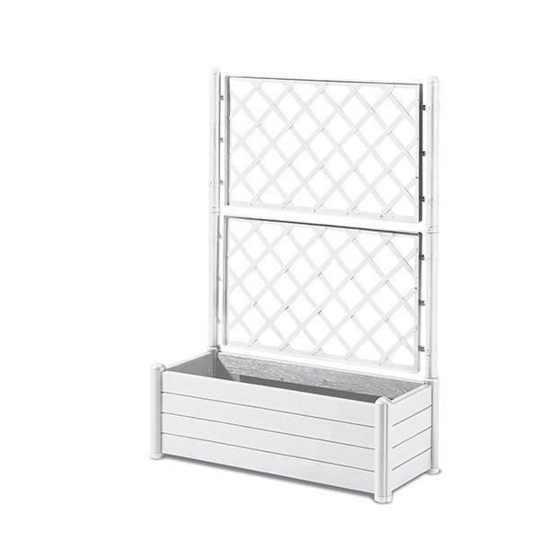 STEFANPLAST Rectangular flower box with lattice - Wood finish - 100 x 43 x H 142 cm - 80 L - White
