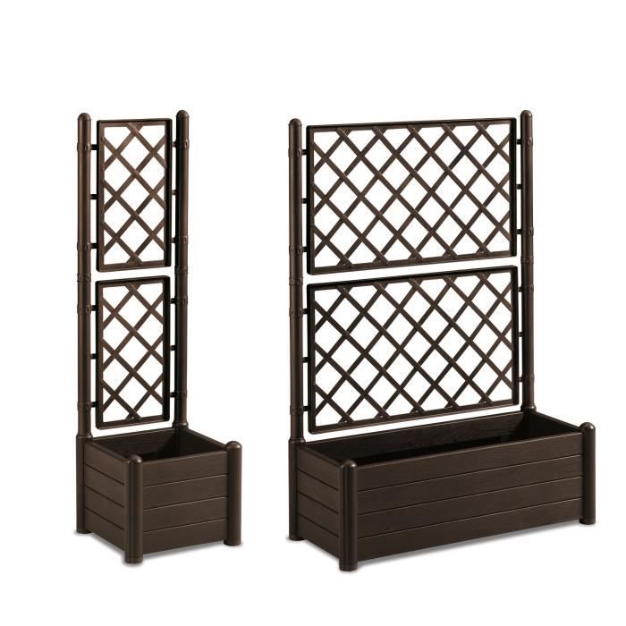 STEFANPLAST Rectangular flower box with lattice - Wood finish - 100 x 43 x H 142 cm - 80 L - Moka