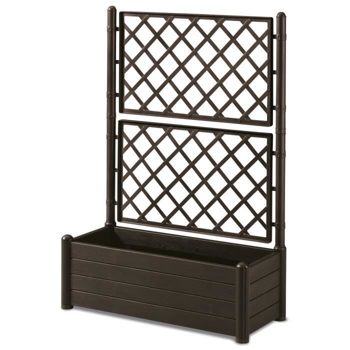 STEFANPLAST Rectangular flower box with lattice - Wood finish - 100 x 43 x H 142 cm - 80 L - Moka