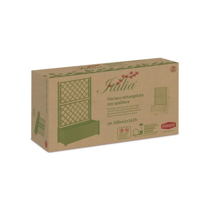 STEFANPLAST Rectangular flower box with lattice - Wood finish - 100 x 43 x H 142 cm - 80 L - Moka