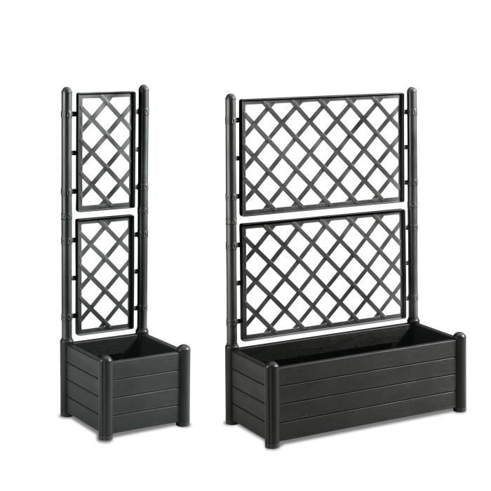 STEFANPLAST Rectangular flower box with trellis - Wood finish - 100 x 43 x H 142 cm - 80 L - graphite