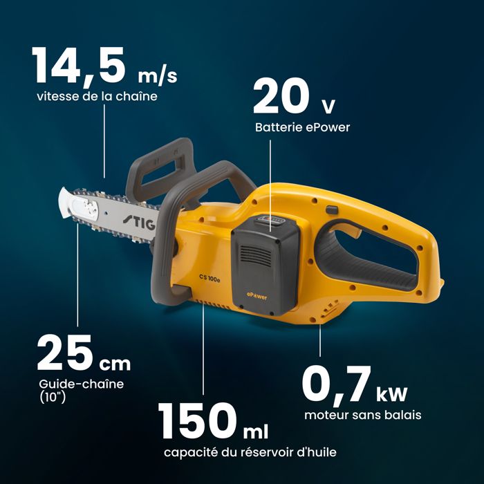 STIGA CS 100e Kit chainsaw - STEPHANE DOMERGUE - On battery - 700 W - 25 cm - Alpina E-Power 20V