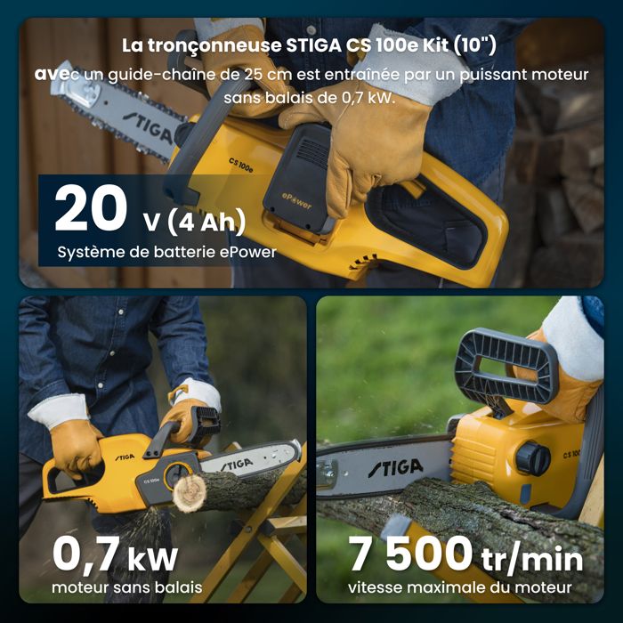 STIGA CS 100e Kit chainsaw - STEPHANE DOMERGUE - On battery - 700 W - 25 cm - Alpina E-Power 20V