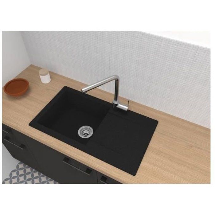 Stradour Sink to Einna Einna, in SMC Black Slope - 06, 1 Bac, Dim. 78 * 43.5 cm, Manual emptying