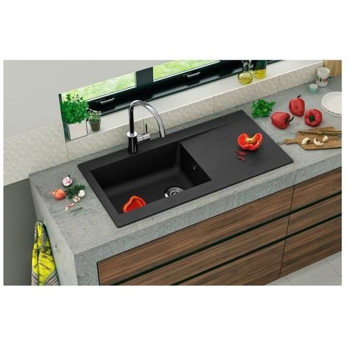 STRADOUR Built-in resin sink Lierra 1000x500mm 1 large bowl - Black - French manufacturing