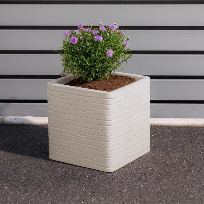 Pot de fleur - STRATA - Carré - Banbury - Ø 30.5cm x 30cm H - Couleur pierre
