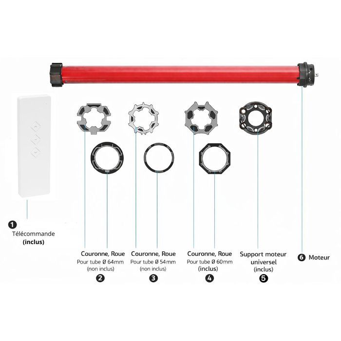 Radio roller shutter motor + remote control RM10MMB - SUPERROLLO - SR20915 - Diameter 60 mm - 10 Nm - Max. curtain weight 22 kg