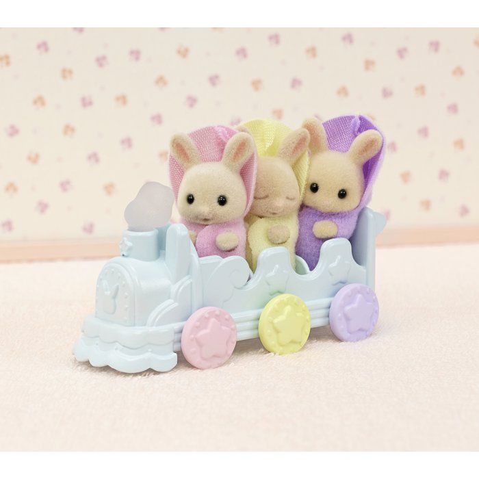 Miniature figurines - SYLVANIAN FAMILIES - 5707 - The Creme Rabbit triplets and bath accessories