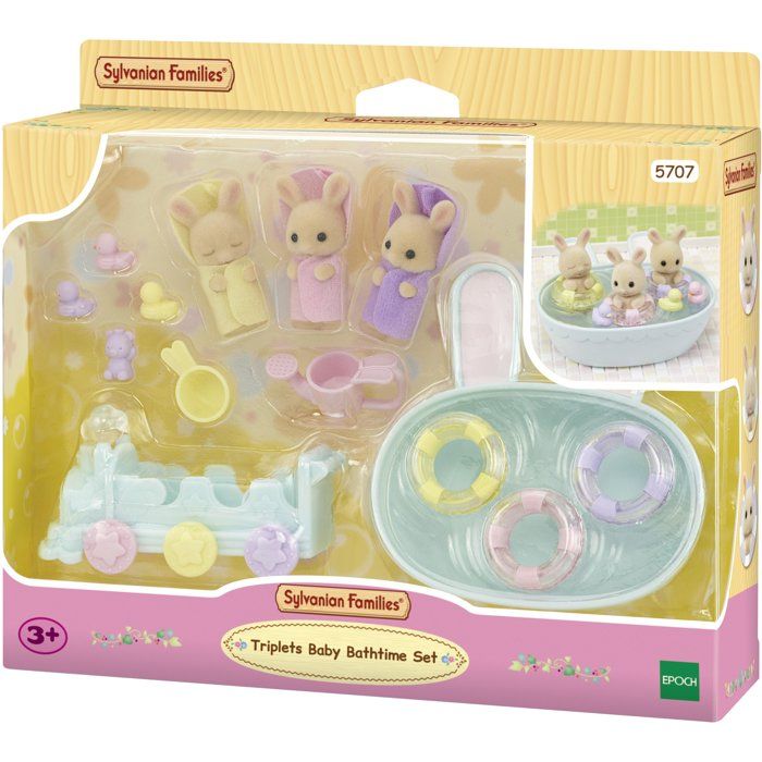 Miniature figurines - SYLVANIAN FAMILIES - 5707 - The Creme Rabbit triplets and bath accessories