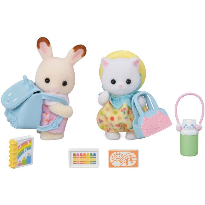 The Baby Duo on a Walk - SYLVANIAN FAMILIES - 5747 - Chocolate Rabbit and Persian Cat with Accessories