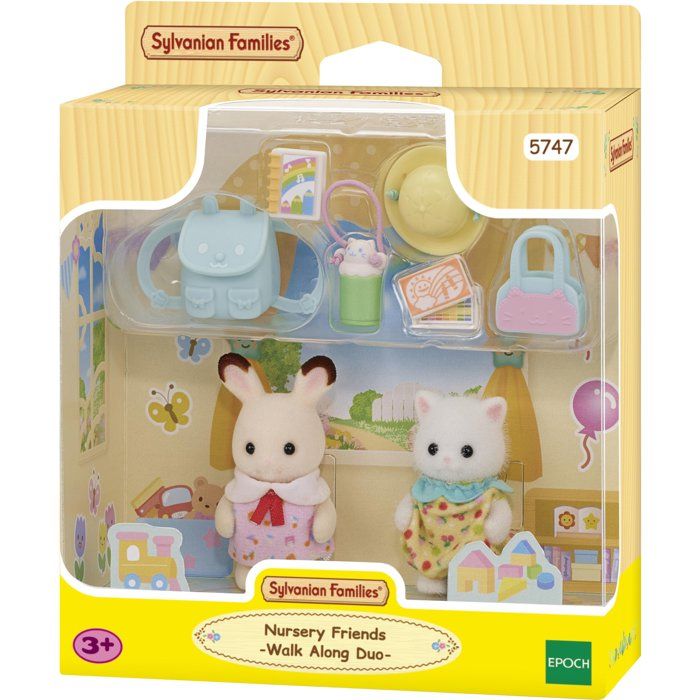 The Baby Duo on a Walk - SYLVANIAN FAMILIES - 5747 - Chocolate Rabbit and Persian Cat with Accessories