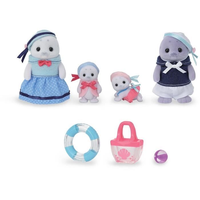 Articulated Family - SYLVANIAN FAMILIES - Seal Family - 4 Characters and Beach Accessories