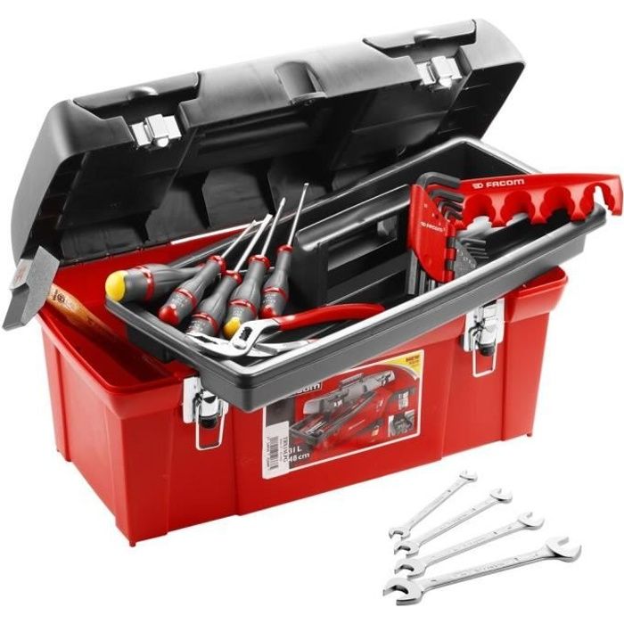 Facom tool box + 20 tools - 5 Protwist screwdriver + 9 male keys + 4 fork keys + river hammer + pliers - tbx1m.pb