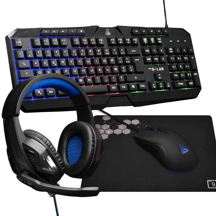 THE G-LAB COMBO ARGON Keyboard FR Backlit Performance + Mouse Coating Soft-Touch + Helmet KORP 100 + Non-Slip Mat