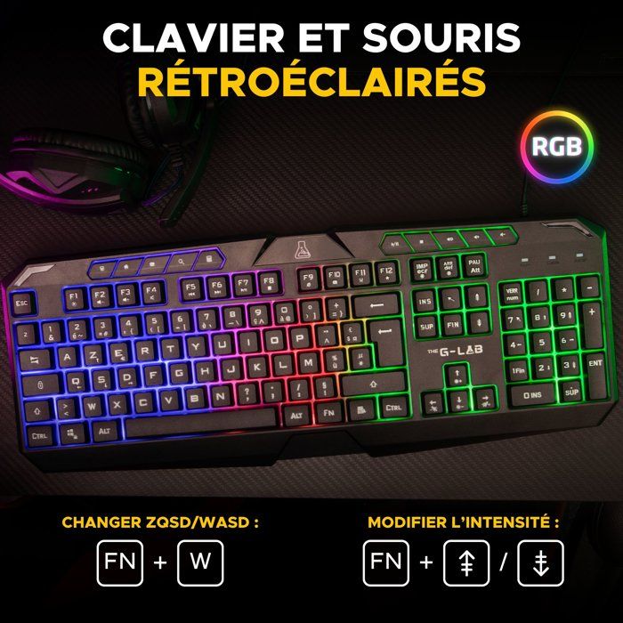 THE G-LAB COMBO ARGON Keyboard FR Backlit Performance + Mouse Coating Soft-Touch + Helmet KORP 100 + Non-Slip Mat