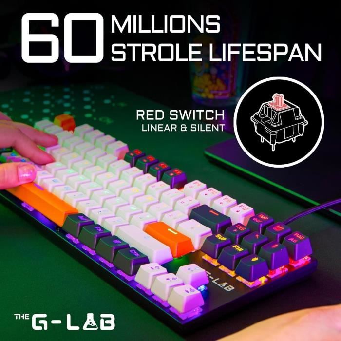 Gaming Keyboard - THE G-LAB - KEYZ-MERCURY-C/FR - Mechanical - TKL - 3 colors White+Black+OrangeFR