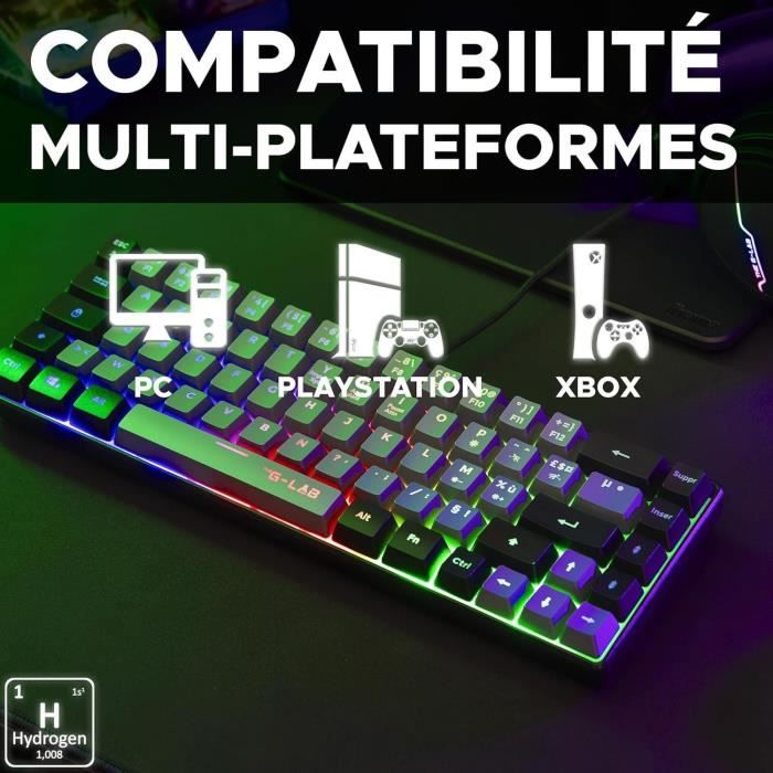 Gaming Keyboard - THE G-LAB - KEYZ-HYDRO-GRB/FR - 60% Membrane 2 colors Gray + Black keys