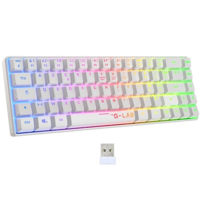 Gaming Keyboard - Membrane - The G-Lab - KEYZ HYDROGEN WL - Rainbow Backlighting - Wireless - Semi-Mechanical - Azerty - White