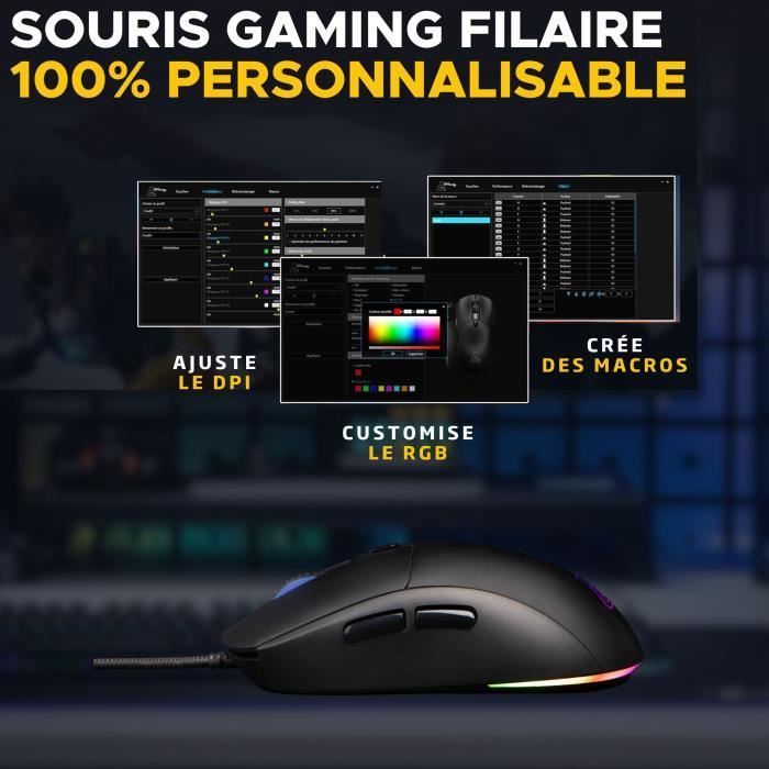 Wired Gaming Mouse - The G-Lab - KULT-COBALT - RGB - 12800 DPI - Black