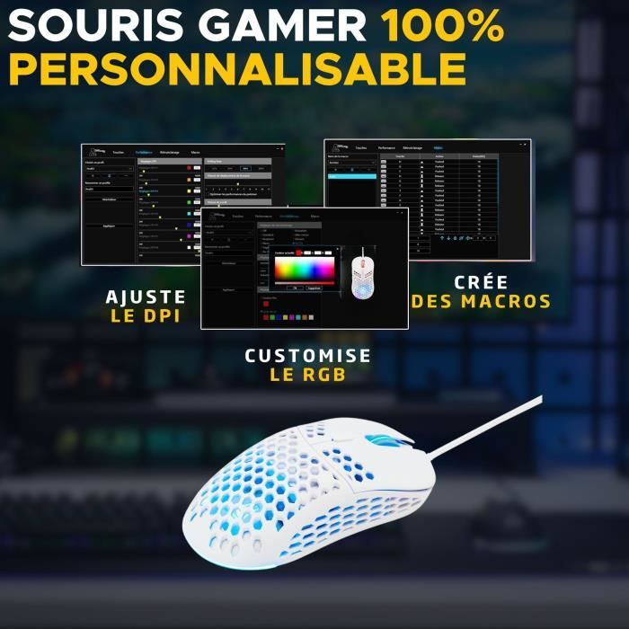 Wired Gaming Mouse - The G-Lab - KULT-OXYGEN - RGB - 12800 DPI - White